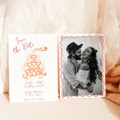 Whimsical Champagne Tower Save the Date Hand getek Kaart