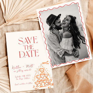 Whimsical Champagne Tower Save the Date Hand getek Kaart