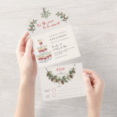 Whimsical Champaign Kerst Huwelijk All In One Uitnodiging (Afscheurbaar)
