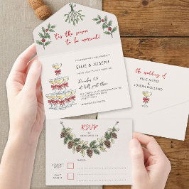 Whimsical Champaign Kerst Huwelijk All In One Uitnodiging