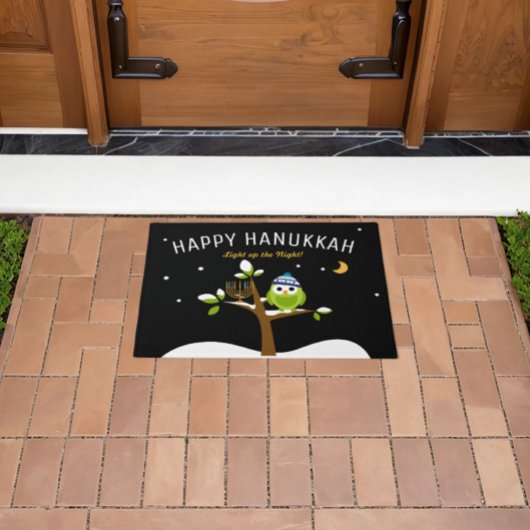 Whimsical Chanoeka Uil & Menorah Licht de nacht op Deurmat