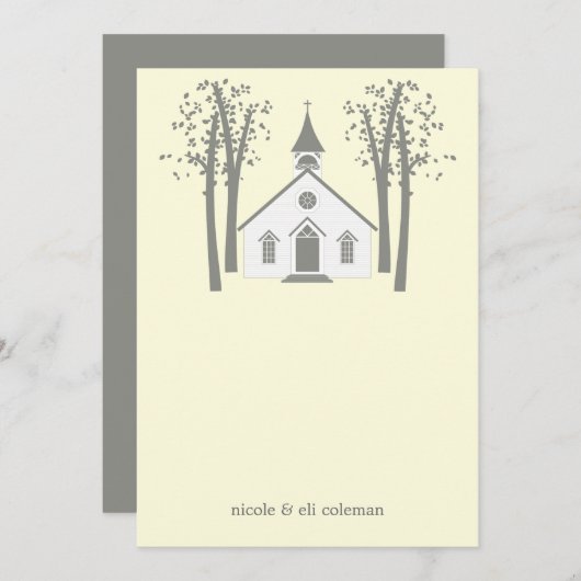 Whimsical Chapel Wedding Flat Hartelijk dank Notitiekaartje (Voorkant / Achterkant)