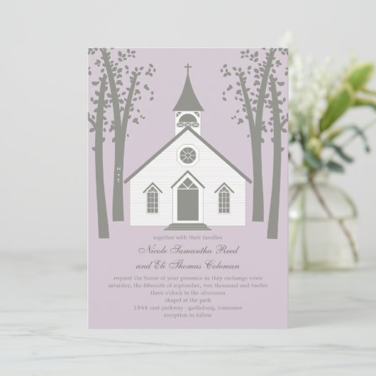 Whimsical Chapel Wedding Invitation Kaart (Staand voorkant)