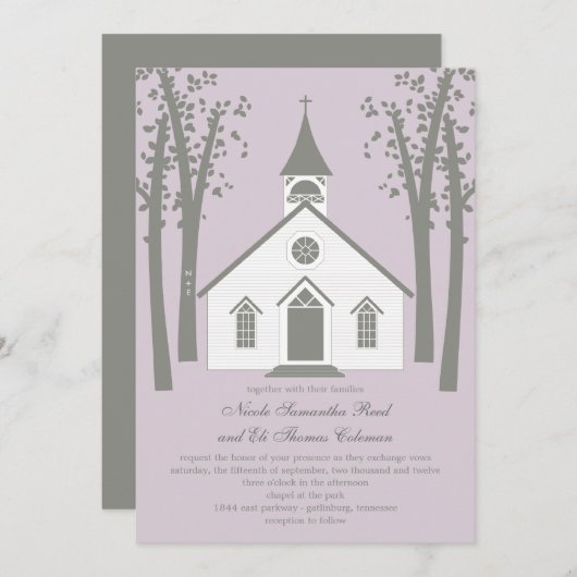 Whimsical Chapel Wedding Invitation Kaart (Voorkant / Achterkant)