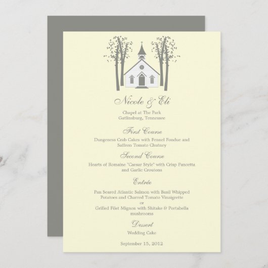 Whimsical Chapel Wedding Menu Card (Voorkant / Achterkant)