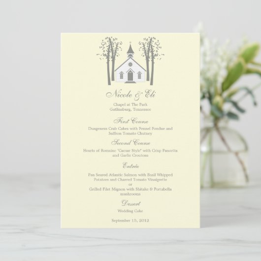 Whimsical Chapel Wedding Menu Card (Staand voorkant)
