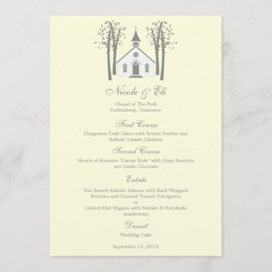 Whimsical Chapel Wedding Menu Card (Voorkant)