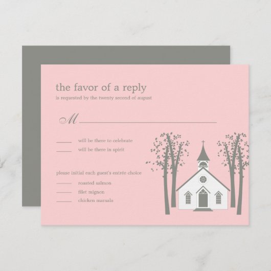 Whimsical Chapel Wedding RSVP / Responskaart (Voorkant / Achterkant)