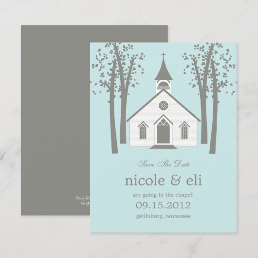 Whimsical Chapel Wedding Save the Date Card (Voorkant / Achterkant)