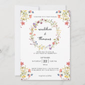 Whimsical Charm Wild Flower Krans Foto Huwelijk Kaart (Voorkant)