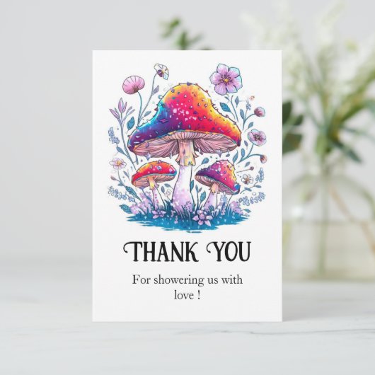 Whimsical Charming Mushroom Baby shower Bedankkaart (Staand voorkant)