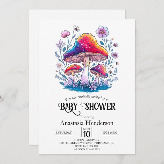 Whimsical Charming Mushroom Baby shower Kaart (Voorkant / Achterkant)
