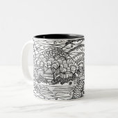 Whimsical Chattanooga Black en White Tweekleurige Koffiemok (Voorkant links)