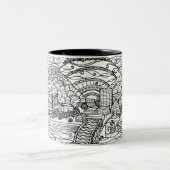 Whimsical Chattanooga Black en White Tweekleurige Koffiemok (Center)