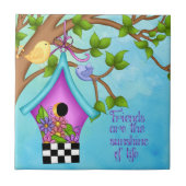 Whimsical Checkerboard Birdhouse Tegeltje (Voorkant)