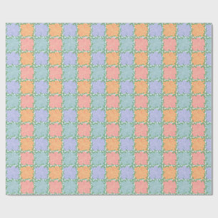 Whimsical Checkered Tegel met Bladerige Vines Cadeaupapier