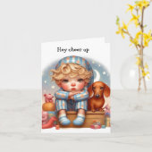 Whimsical Cheer Up Dachshund Kaart (Gele Bloem)