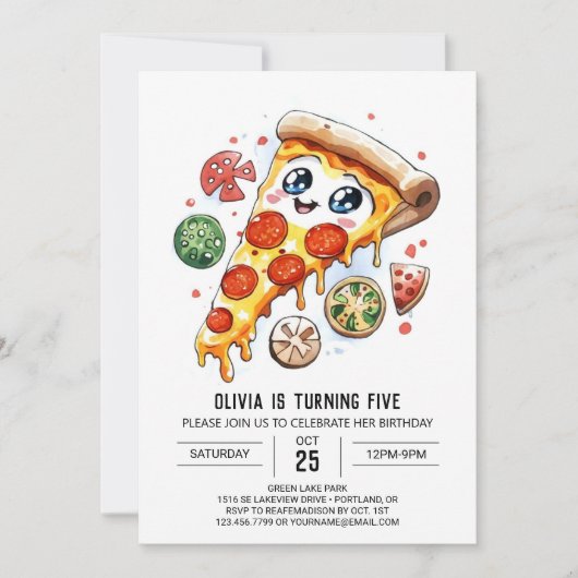 Whimsical Cheese Pizza Verjaardag Kaart (Voorkant)