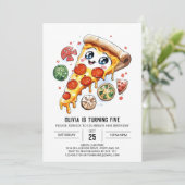 Whimsical Cheese Pizza Verjaardag Kaart (Staand voorkant)