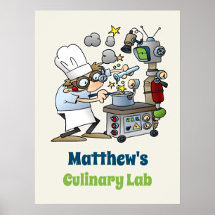 Whimsical Chef en Science Culinair Lab Cartoon Poster