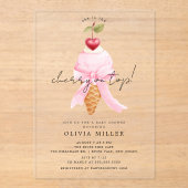 Whimsical Cherry Baby shower Acryl Uitnodigingen (Voorkant)