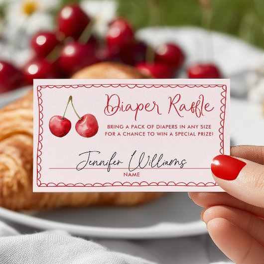 Whimsical Cherry Baby shower Luier Raffle Informatiekaartje