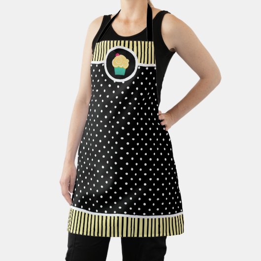 Whimsical Cherry Cupcake Baker Polka Dot Stripe Schort (Insitu)