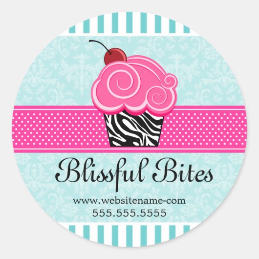Whimsical Cherry Cupcake Bakery Box Seals Ronde Sticker (Voorkant)