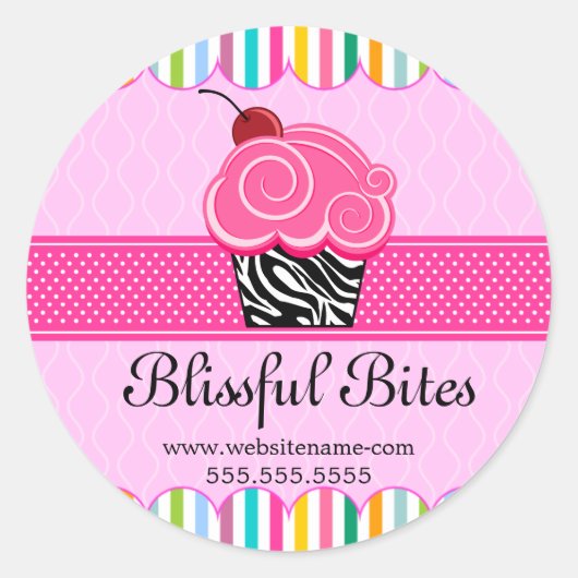 Whimsical Cherry Cupcake Bakery Box Seals Ronde Sticker (Voorkant)