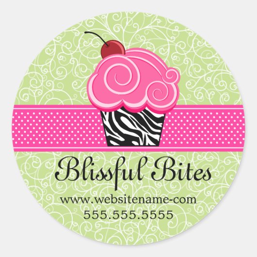Whimsical Cherry Cupcake Bakery Box Seals Ronde Sticker (Voorkant)