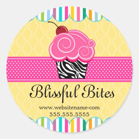 Whimsical Cherry Cupcake Bakery Box Seals Ronde Sticker (Voorkant)