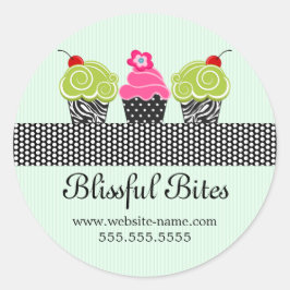 Whimsical Cherry Cupcakes Bakery Box Ronde Sticker