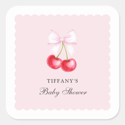 Whimsical Cherry op Top Girl Baby shower Vierkante Sticker (Voorkant)
