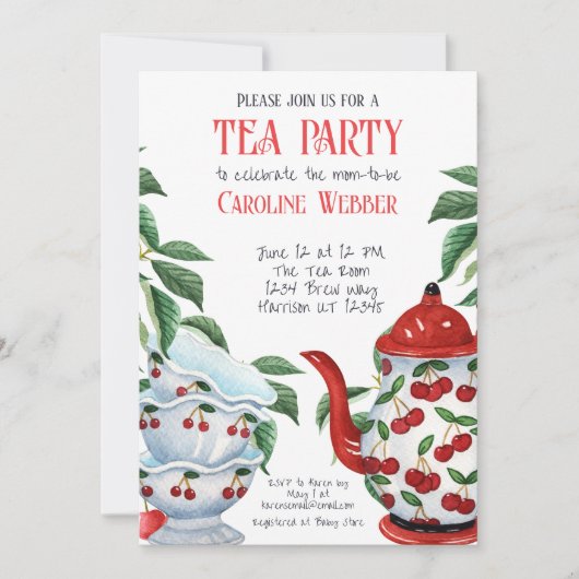 Whimsical Cherry Tea Party Douche Kaart (Voorkant)