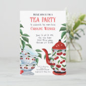 Whimsical Cherry Tea Party Douche Kaart (Staand voorkant)