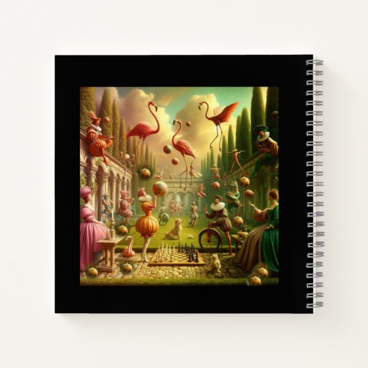 Whimsical Chess & Flamingo Carnaval - Fantasy Notitieboek (Achterkant)