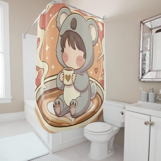 Whimsical Chibi Koala Adventure Shower Curtain Douchegordijn (In situ)