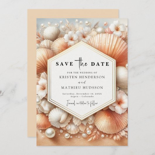 Whimsical Chic Beach bruiloft Save The Date (Voorkant / Achterkant)