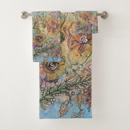 Whimsical Chic Bloementuin Aquarel Schilderij Bad Handdoek