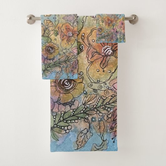 Whimsical Chic Bloementuin Aquarel Schilderij  Bad Handdoek (Insitu)