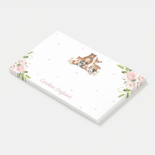 Whimsical Chic Blush Bloemen Bosdieren Post-it® Notes (Schuin)