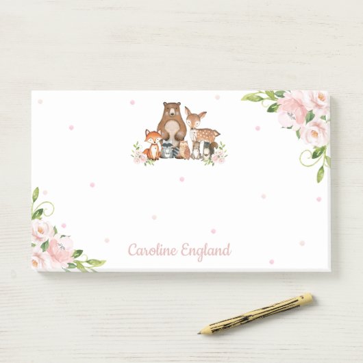 Whimsical Chic Blush Bloemen Bosdieren Post-it® Notes (Op bureau)