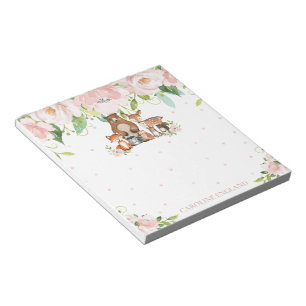 Whimsical Chic Blush Pink Floral Woodland Animals Notitieblok