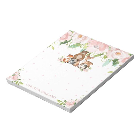 Whimsical Chic Blush Pink Floral Woodland Animals Notitieblok (Linkerzijde)