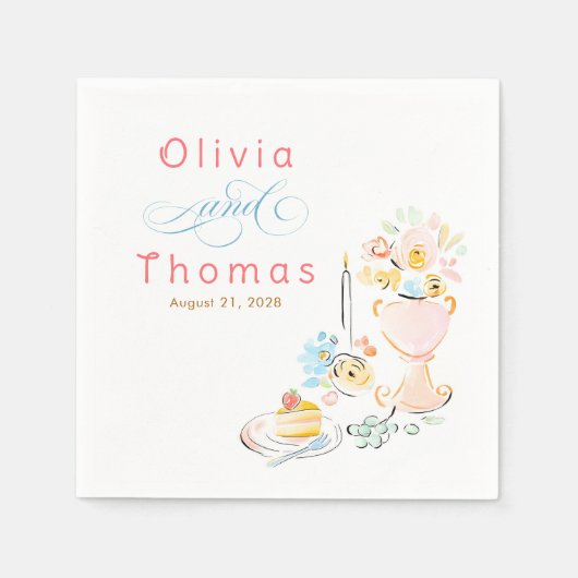 Whimsical Chic Elegant Hand Drawn Wedding Servet (Voorkant)