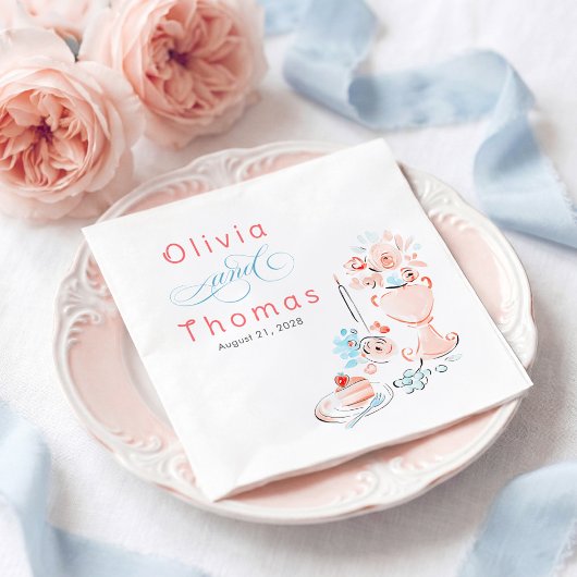 Whimsical Chic Elegant Hand Drawn Wedding Servet