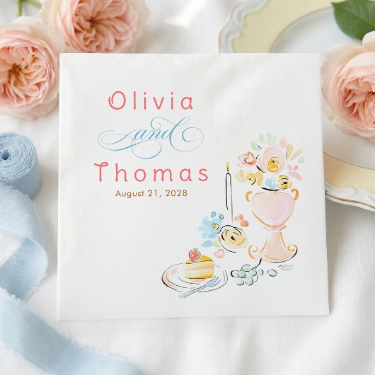 Whimsical Chic Elegant Hand Drawn Wedding Servet