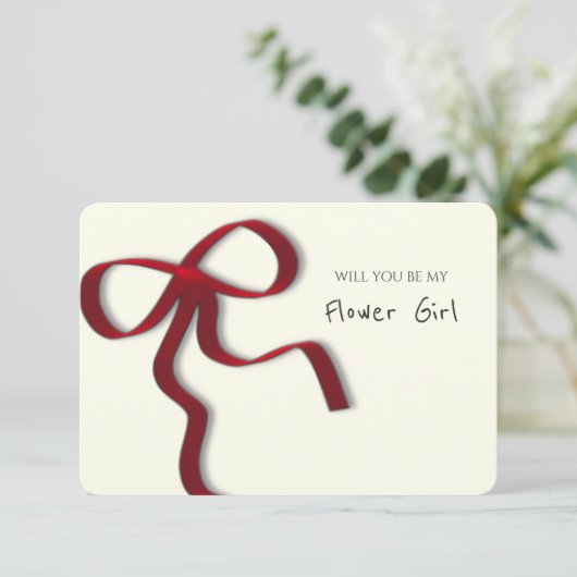 Whimsical Chic Red Bow Bloemenmeisje Proposal Kaar Kaart (Staand voorkant)