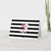 Whimsical Chic Roze Flamingo Gestreepte Verjaardag Kaart (Achterkant)