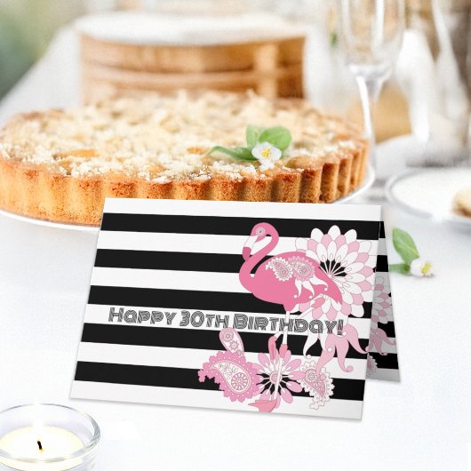 Whimsical Chic Roze Flamingo Gestreepte Verjaardag Kaart